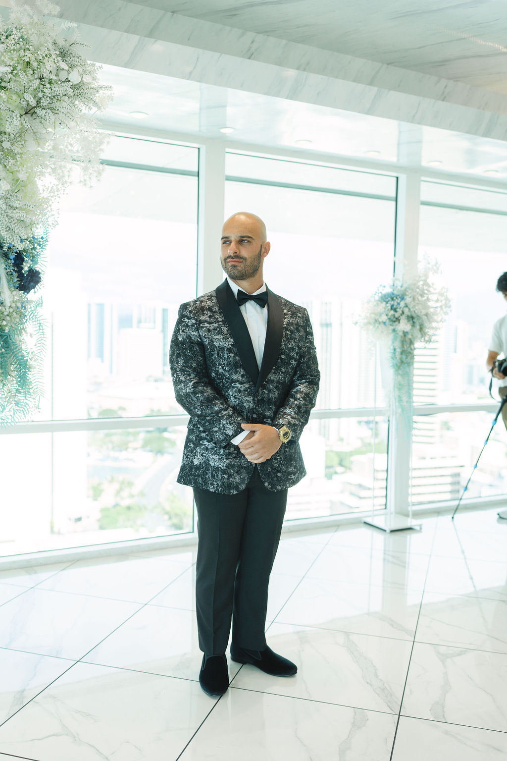 wedding ceremony indoors at a hotel, bride and groom standing at the alter for their ceremony