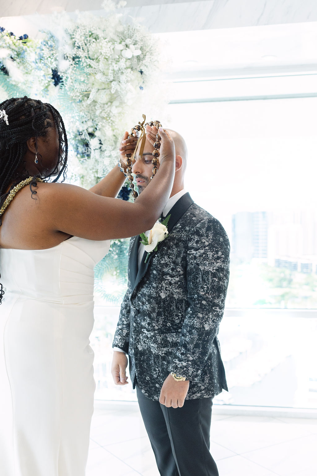 wedding ceremony indoors at a hotel, bride and groom standing at the alter for their ceremony